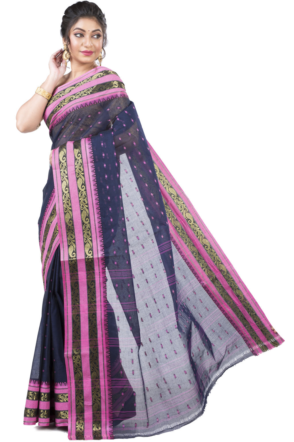 Beige Pure Cotton Alpona Tant Saree (191)